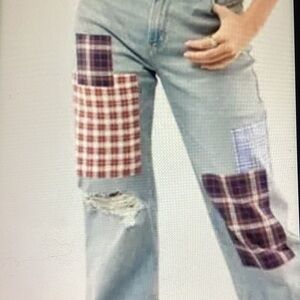 Hollister Women's Blue Patchwork Boyfriend Jeans